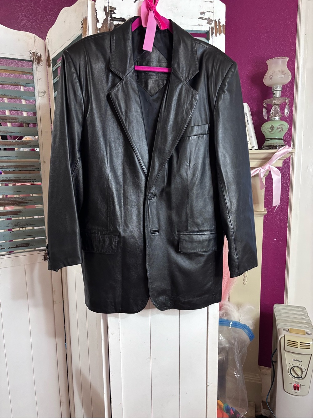 Roundtree and Yorke Classic Black Genuine Leather Blazer Jacket Men’s